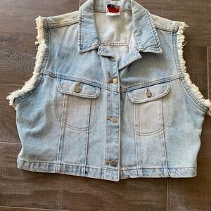 Denim Republic Vest Jacket Womens Large Blue Raw Sleeveless Button Front Cropped
